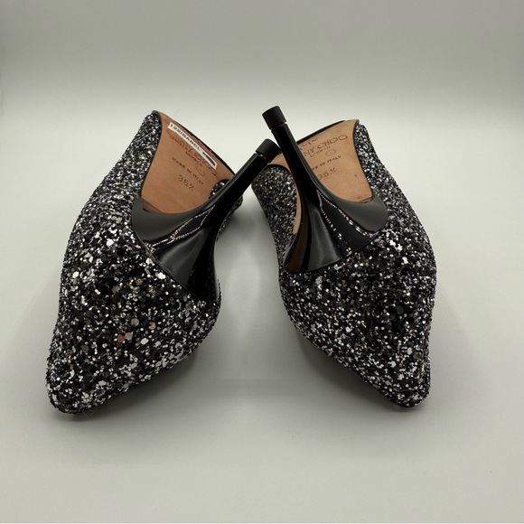 Jimmy Choo ISABEL COARSE GLITTER FABRIC SILVER-BLACK  Peep Toes Pumps SZ 36.5 - Picture 6 of 17